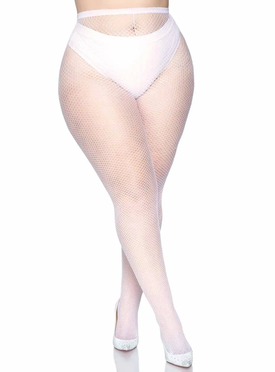 Full Length Plus Size Womens Fishnet Stockings in White