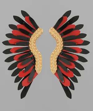 Game Day Color Coated Wing Earrings - Large - Red/Black