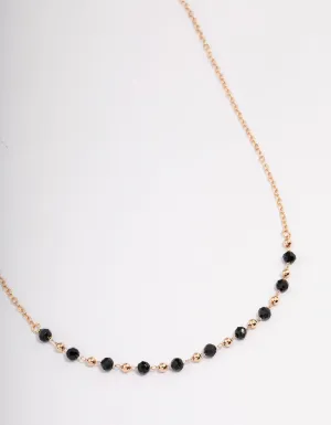 Gold Black Beaded Necklace