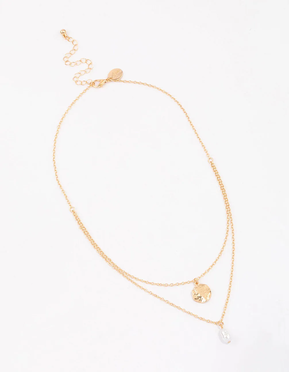 Gold Disc & Pearl Layered Necklace