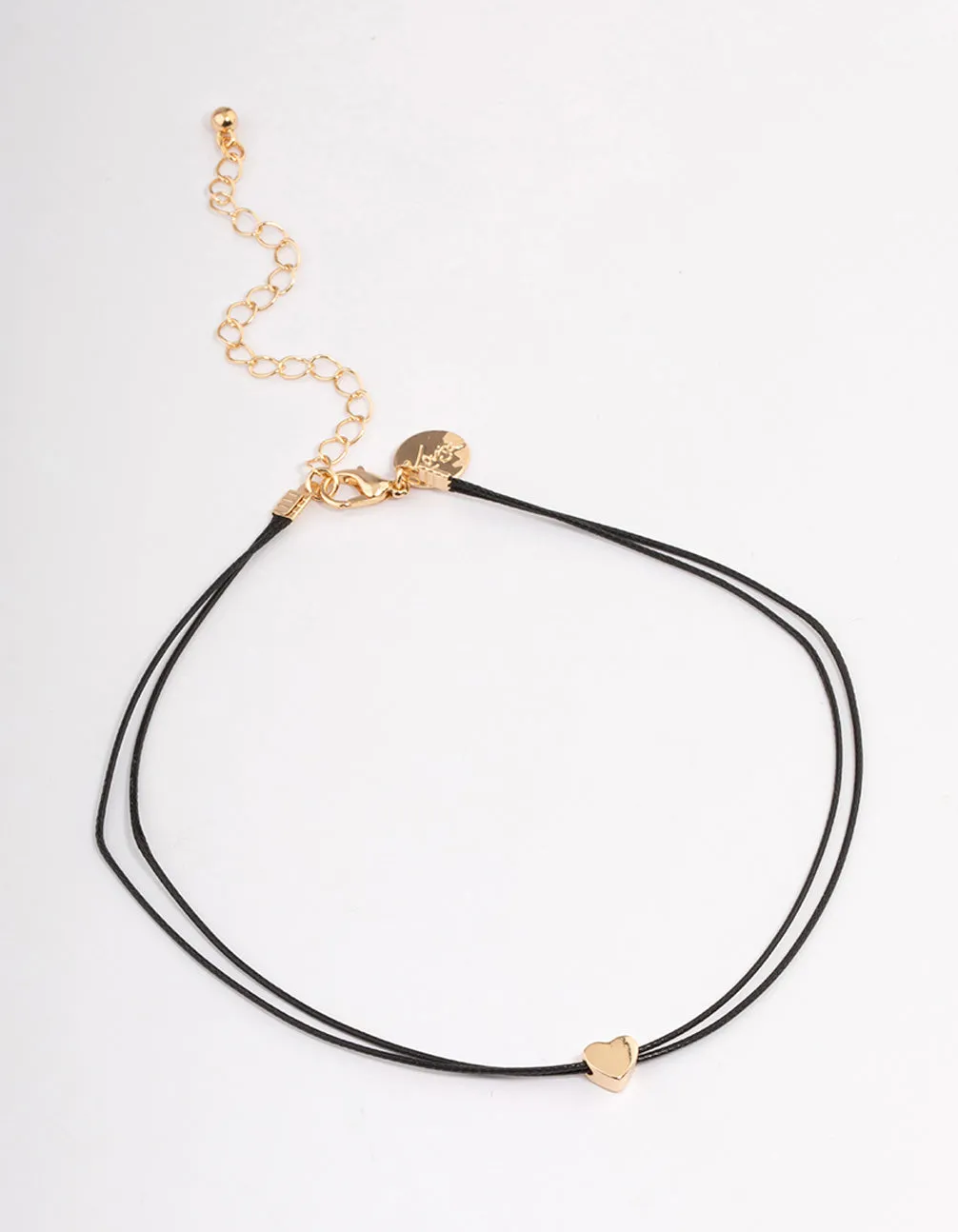 Gold Mini Heart Black Cord Choker