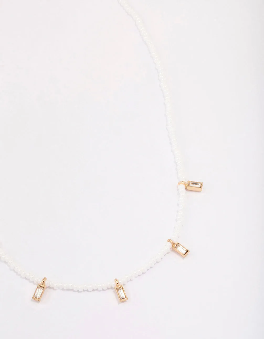 Gold Pearl Baguette Droplet Necklace