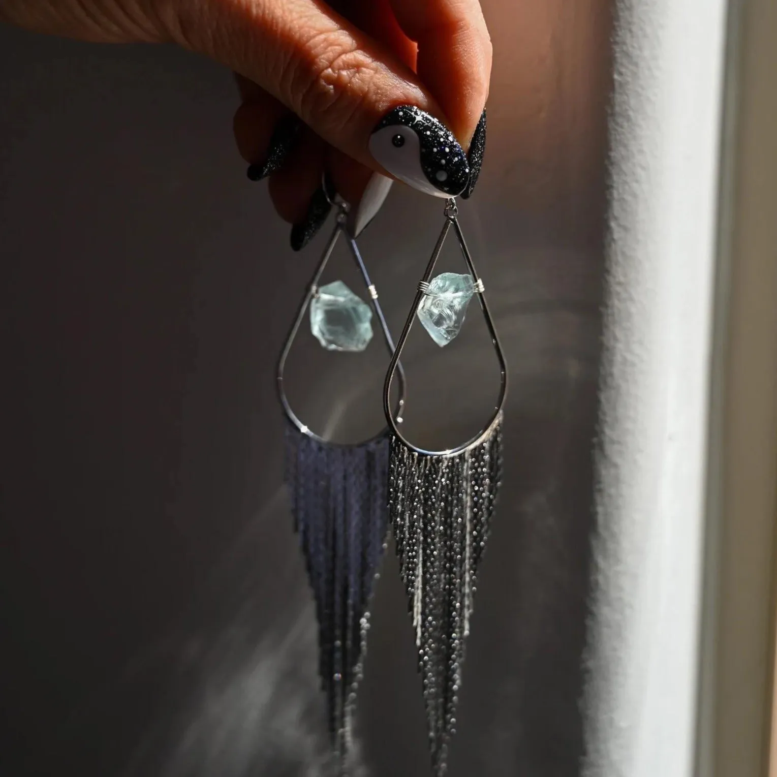 I Trust Aquamarine Silver Fringe Earrings