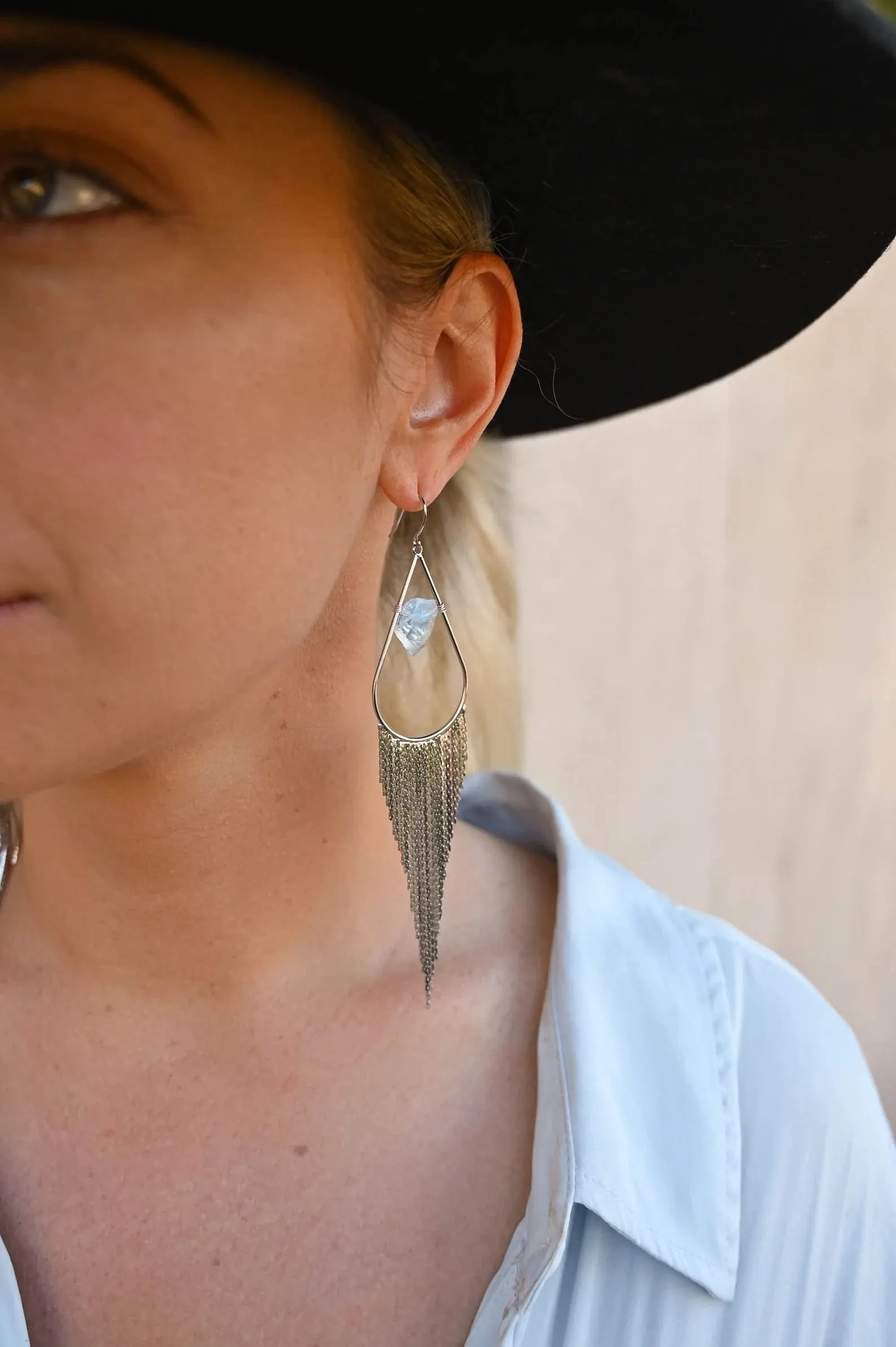 I Trust Aquamarine Silver Fringe Earrings