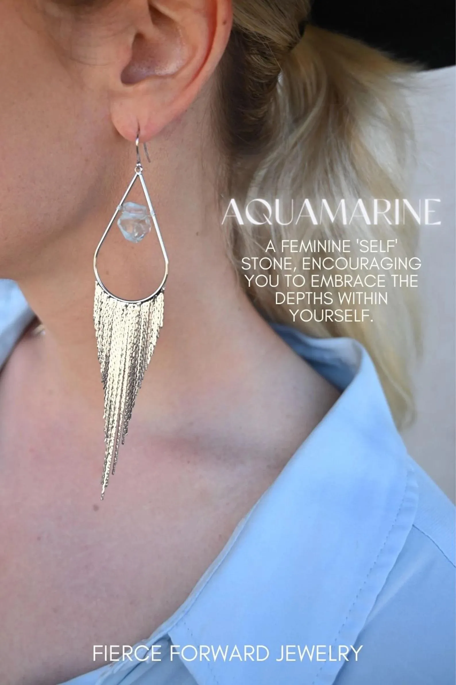 I Trust Aquamarine Silver Fringe Earrings