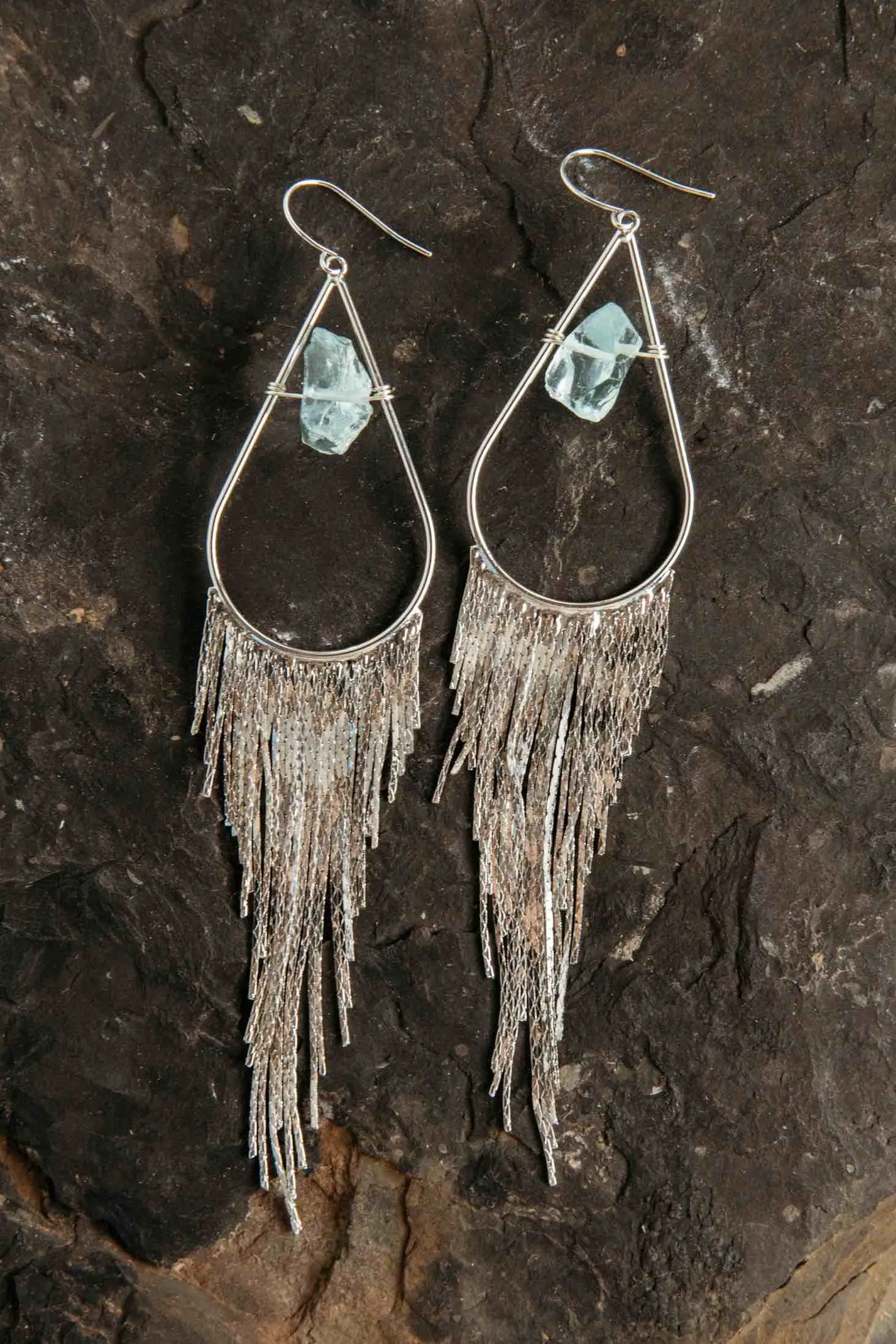 I Trust Aquamarine Silver Fringe Earrings