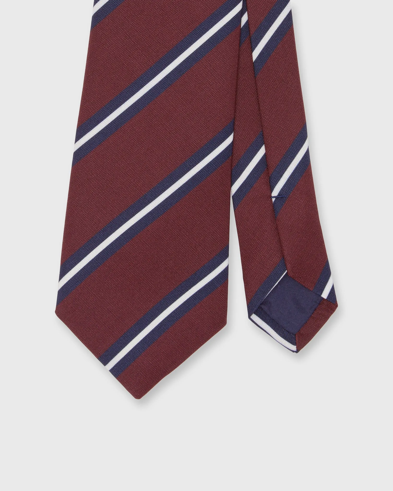 Irish Poplin Tie in Burgundy/Navy/White Stripe