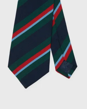 Irish Poplin Tie in Navy/Hunter/Red/Sky Stripe