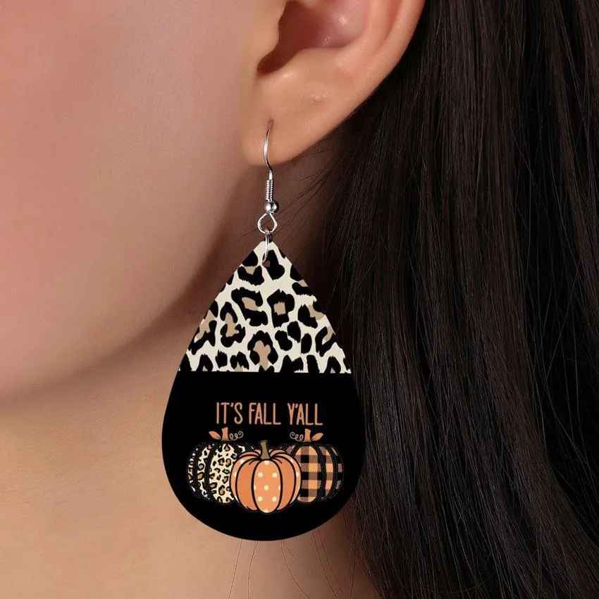 Leopard Pumpkin Leather Earrings