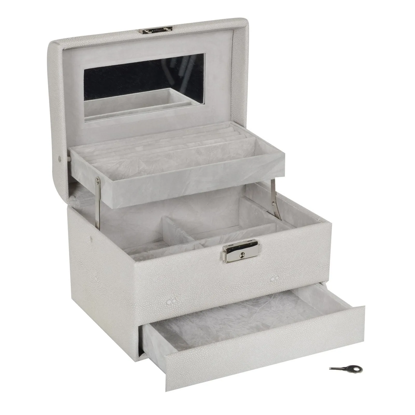 Lockable Faux Leather Jewellery Box With Three Drawers