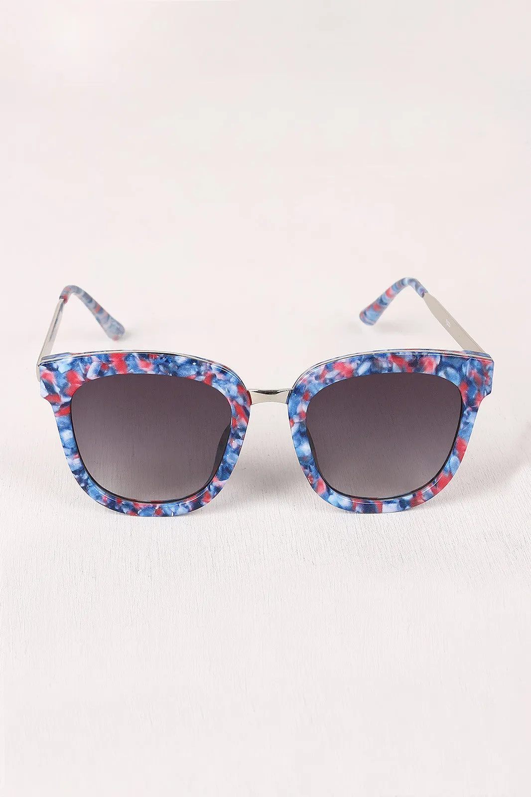 Marble Accent Plastic Frame Cat Eye Sunglasses