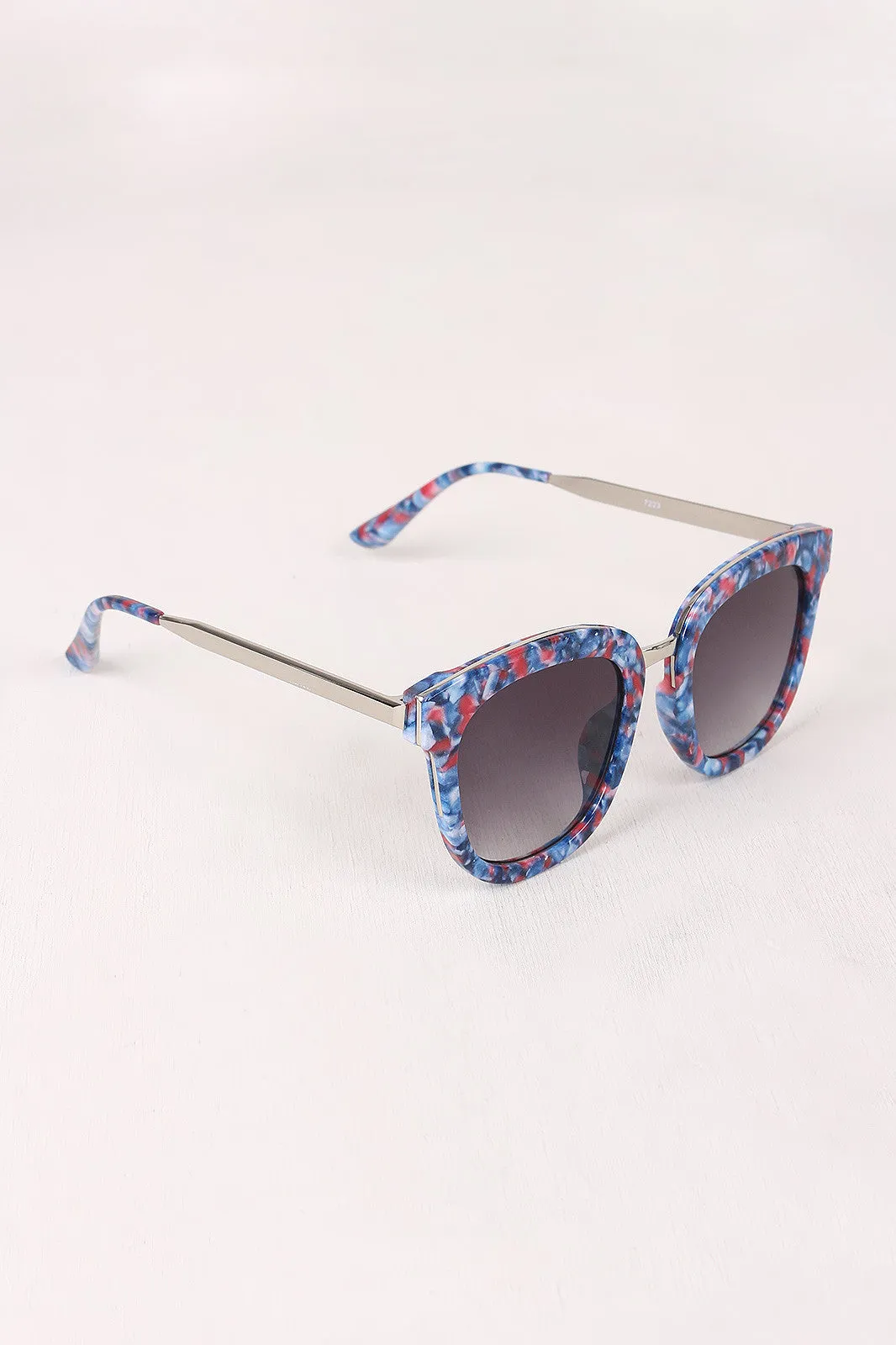 Marble Accent Plastic Frame Cat Eye Sunglasses