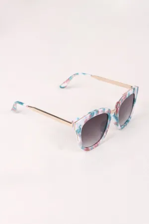 Marble Accent Plastic Frame Cat Eye Sunglasses