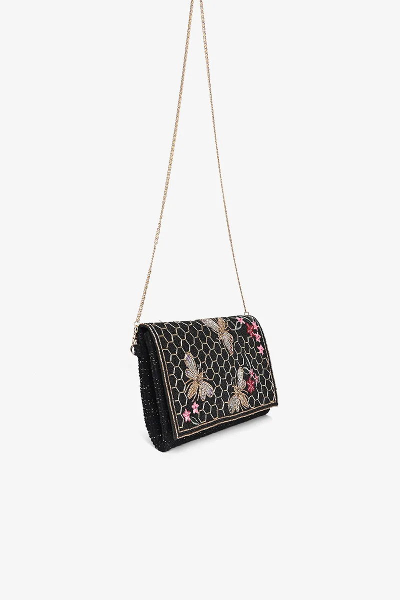 Midnight Black Honey Bee Clutch