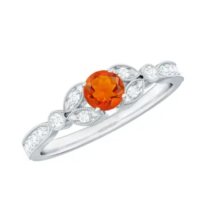 Minimal Fire Opal and Diamond Promise Ring