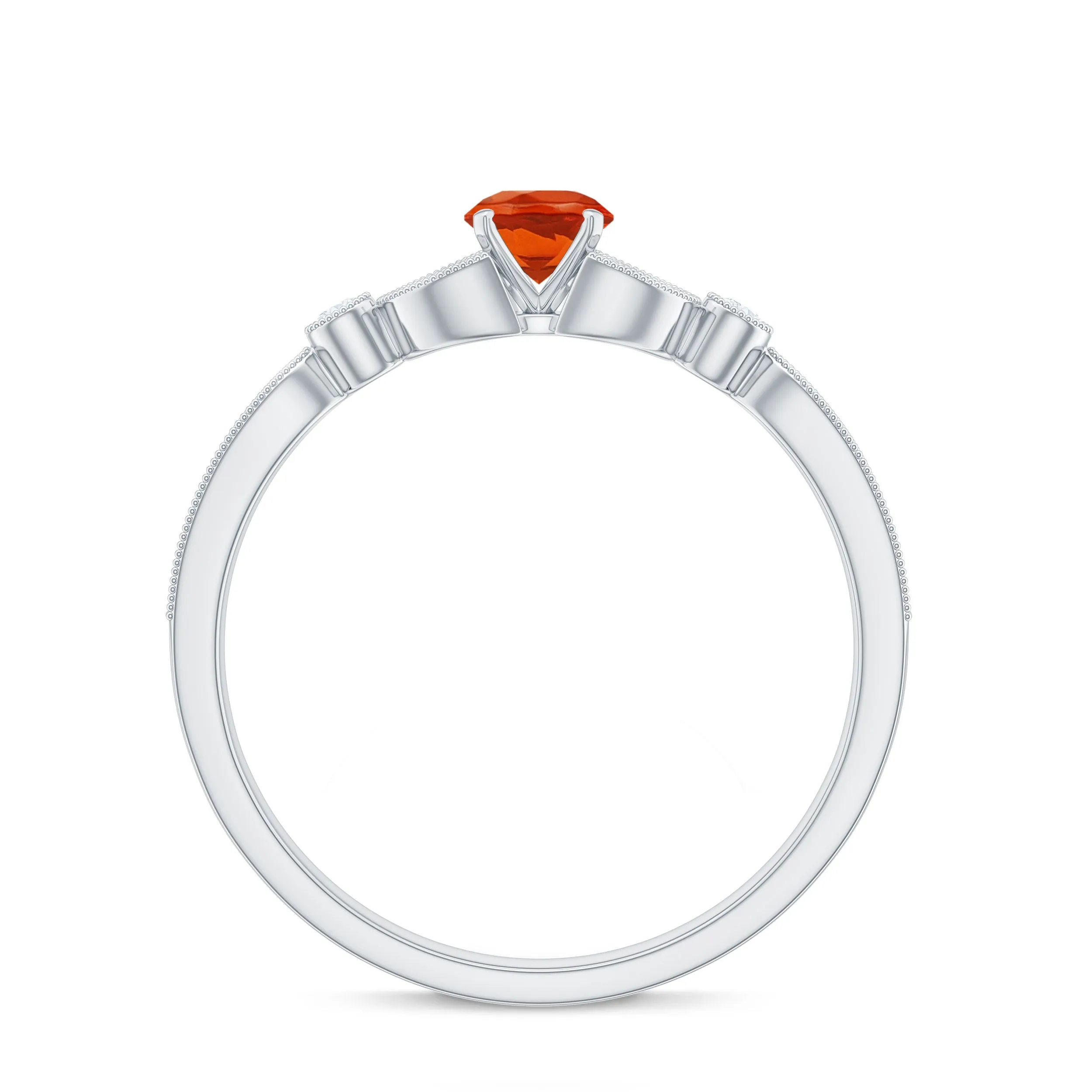 Minimal Fire Opal and Diamond Promise Ring