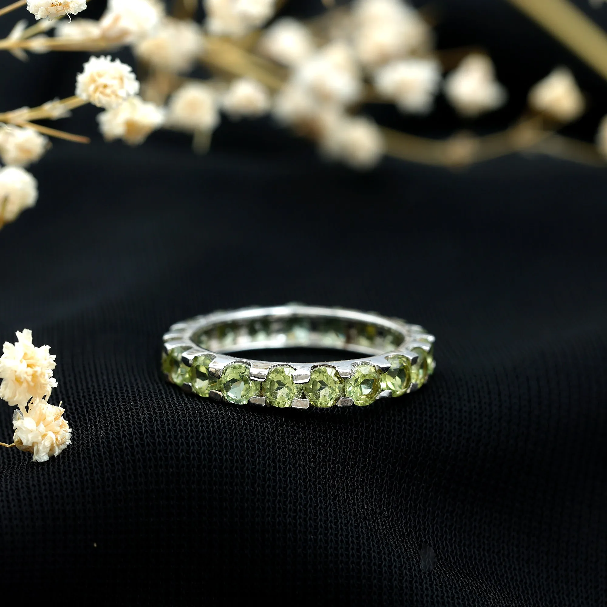 Minimal Green Peridot Eternity Ring