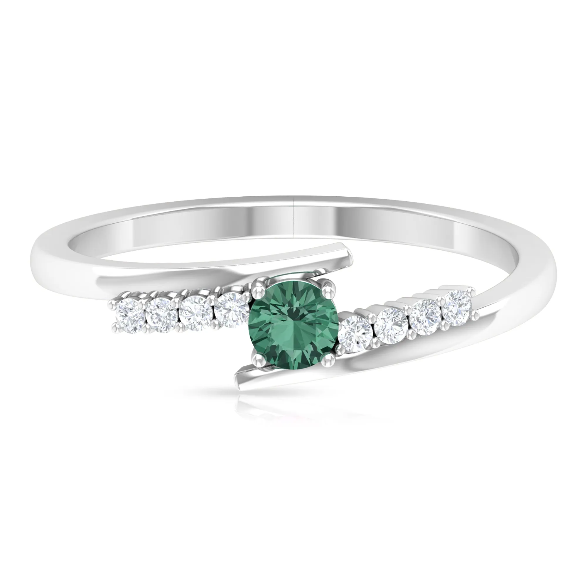 Minimal Green Sapphire and Diamond Bypass Promise Ring