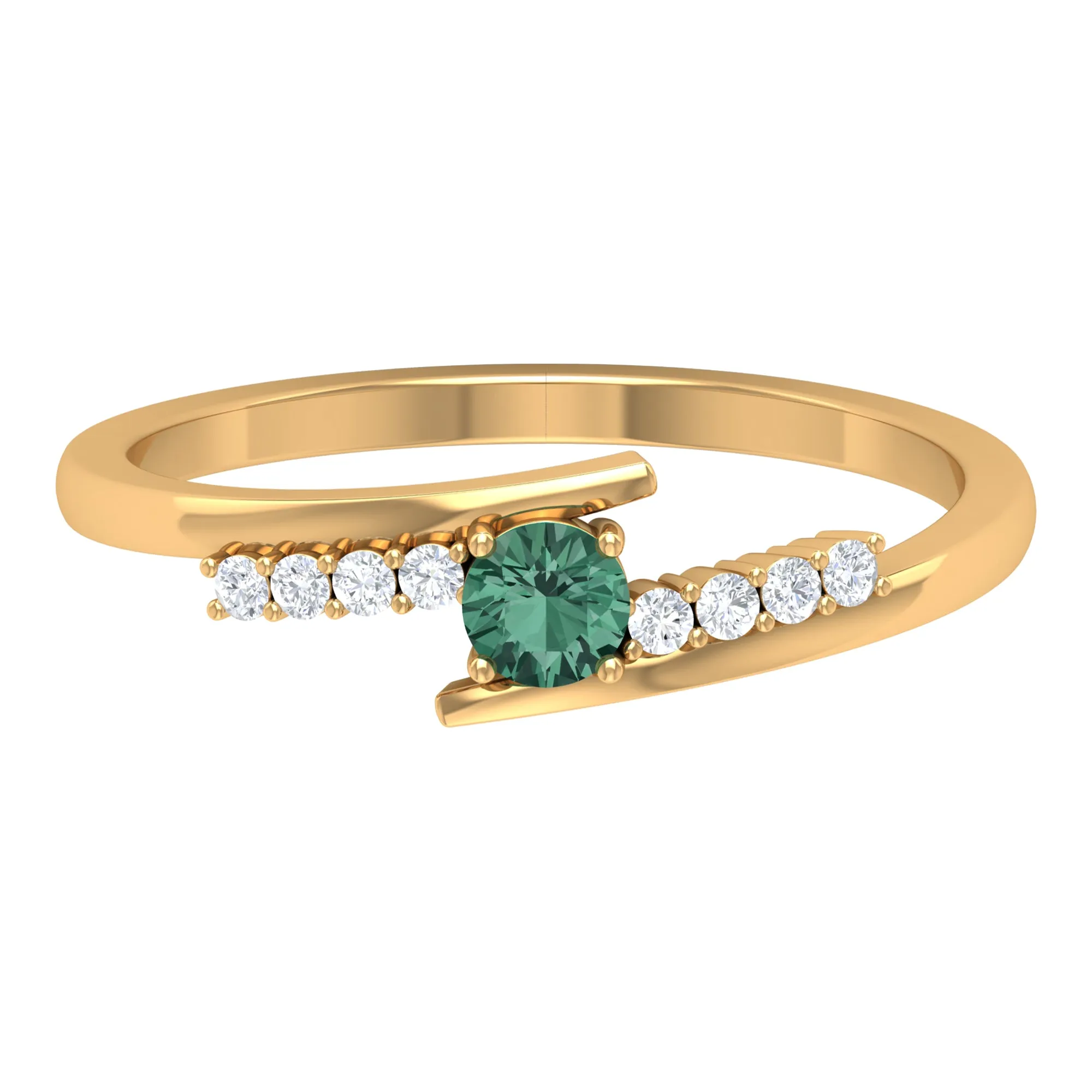 Minimal Green Sapphire and Diamond Bypass Promise Ring