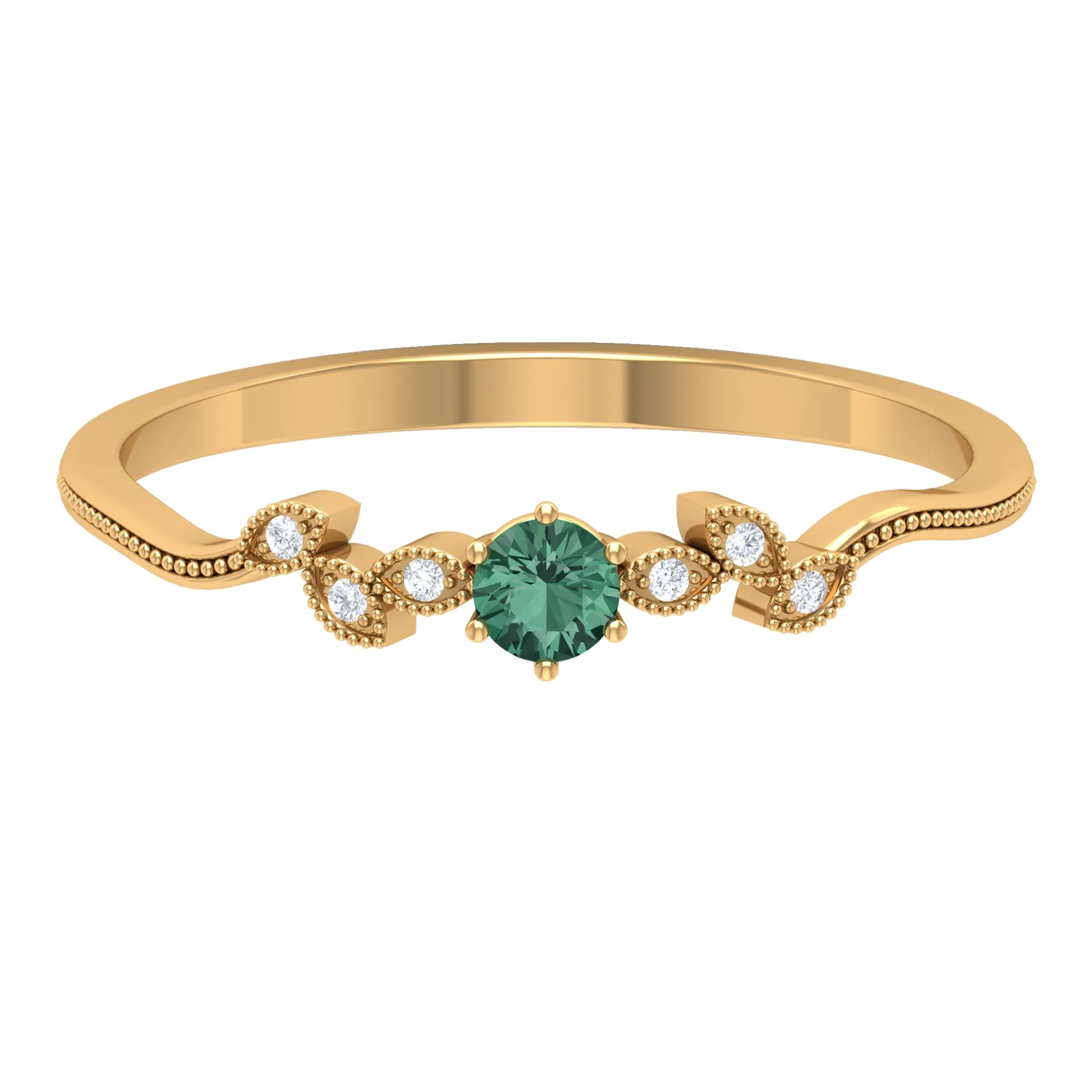 Minimal Green Sapphire and Diamond Leaf Promise Ring