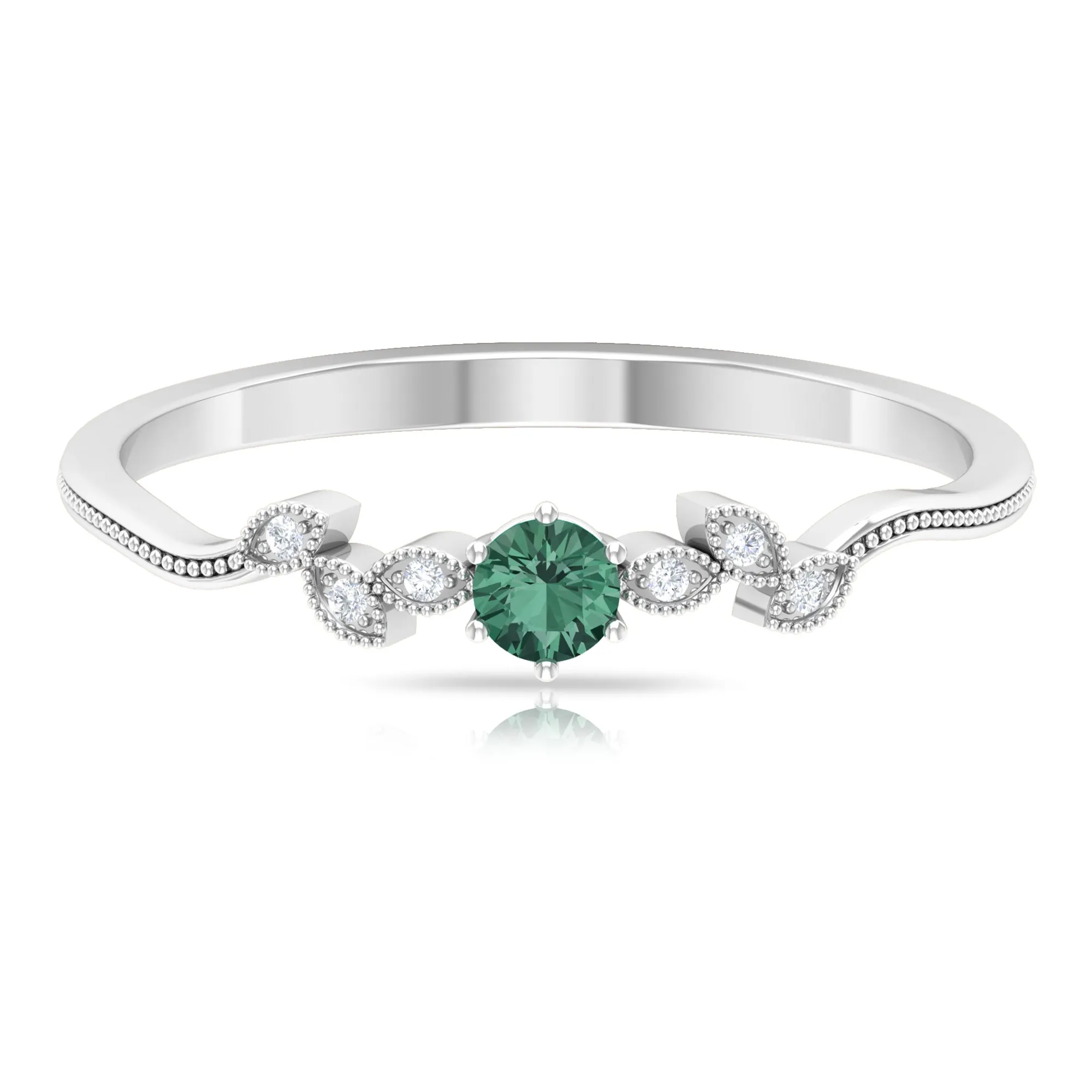 Minimal Green Sapphire and Diamond Leaf Promise Ring