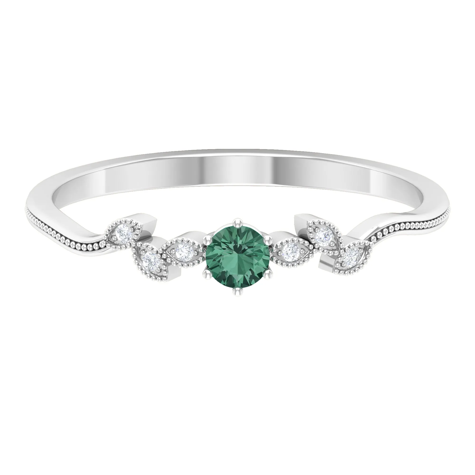 Minimal Green Sapphire and Diamond Leaf Promise Ring