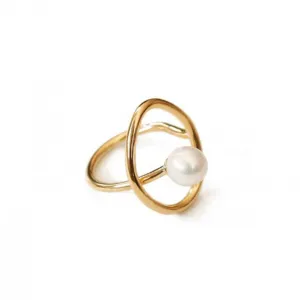 Minimal Hollow Oval Pearl Ring