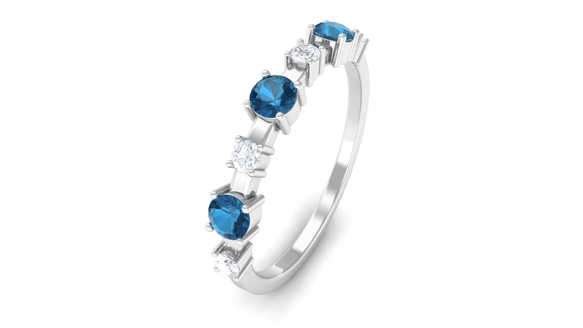 Minimal London Blue Topaz Stackable Band Ring with Diamond