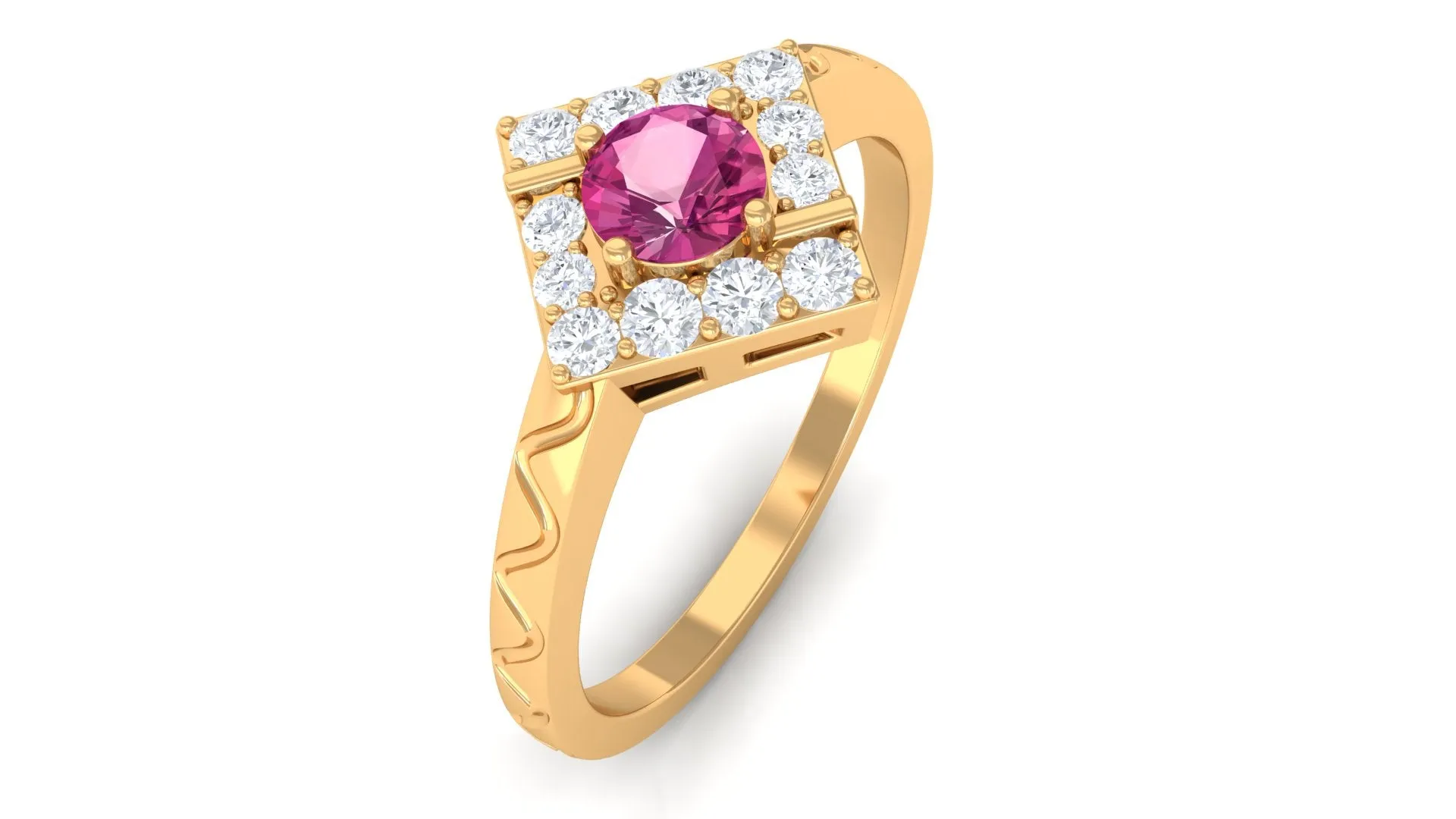 Minimal Pink Tourmaline Textured Ring with Diamond