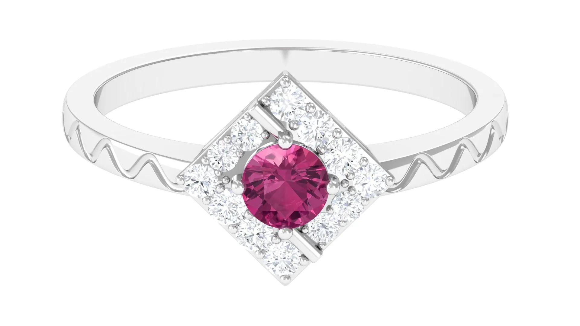 Minimal Pink Tourmaline Textured Ring with Diamond