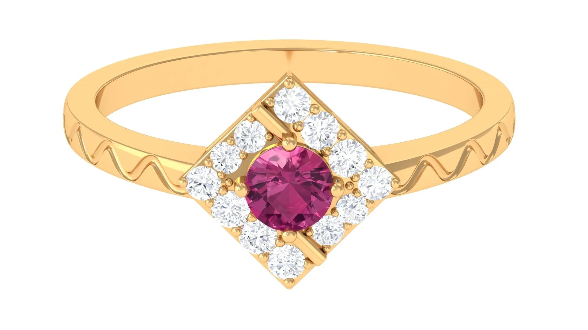 Minimal Pink Tourmaline Textured Ring with Diamond