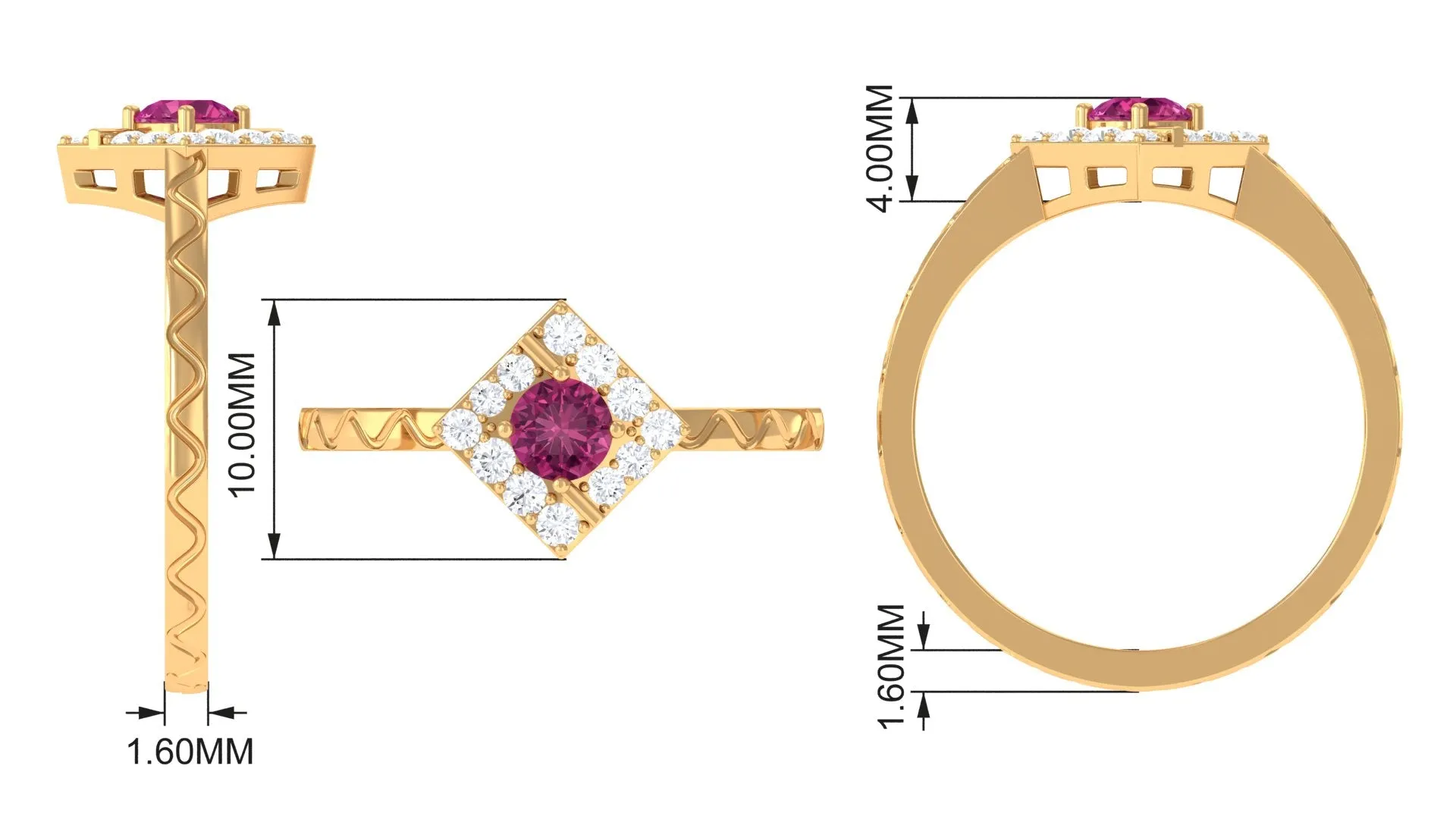 Minimal Pink Tourmaline Textured Ring with Diamond