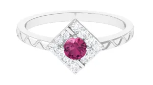 Minimal Pink Tourmaline Textured Ring with Diamond