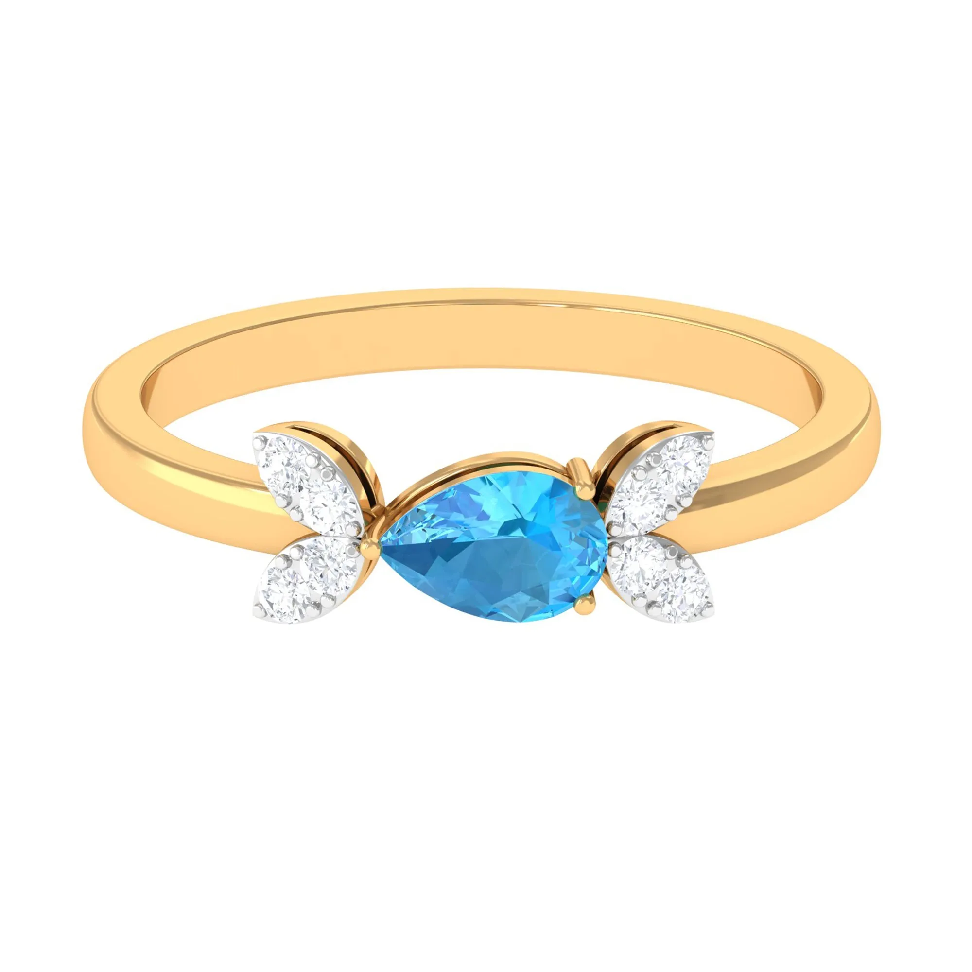 Minimal Swiss Blue Topaz Leaf Promise Ring with Diamond