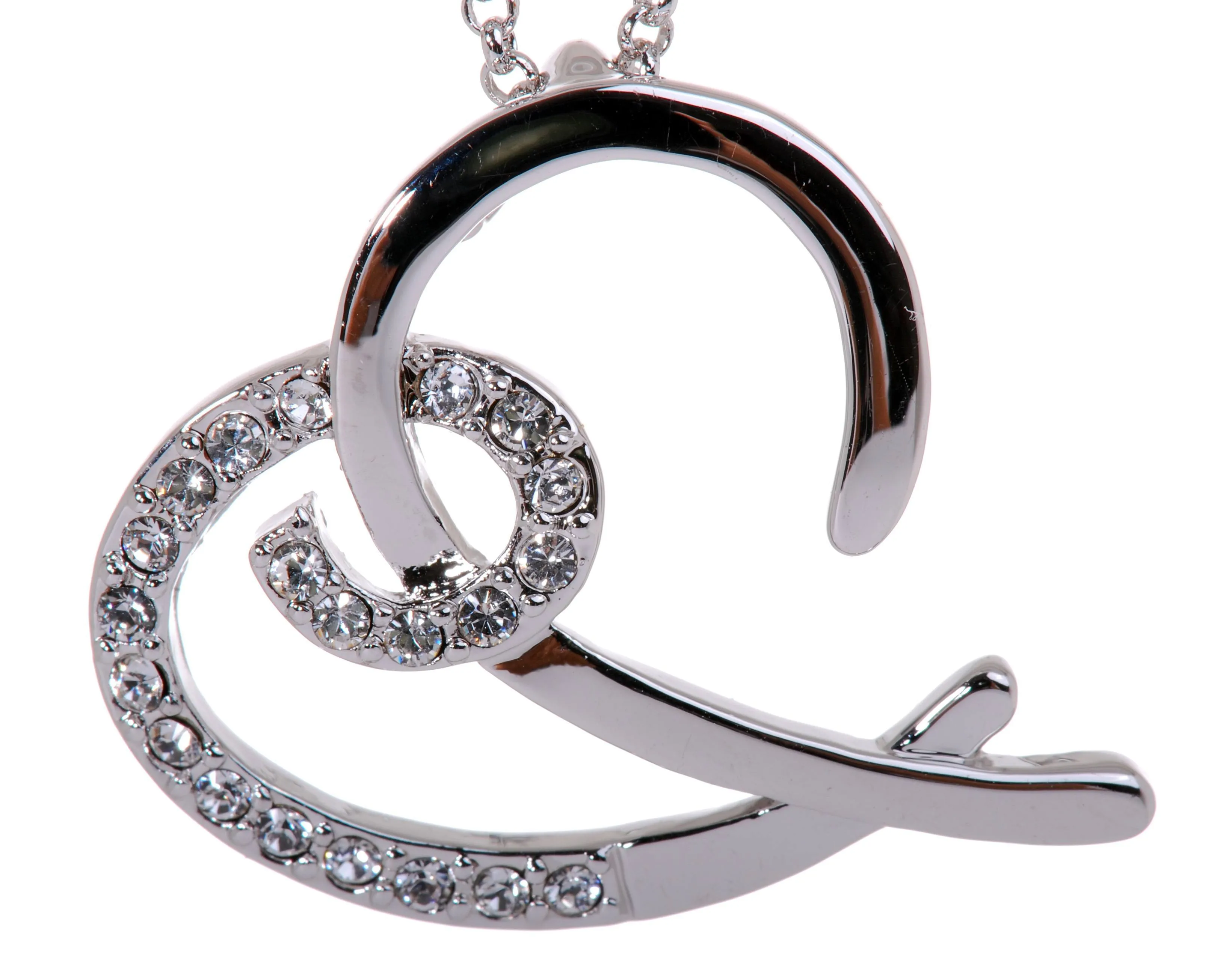 N7105 Rhodium Swarovski Elements Heart Pendant  Necklace Crystal