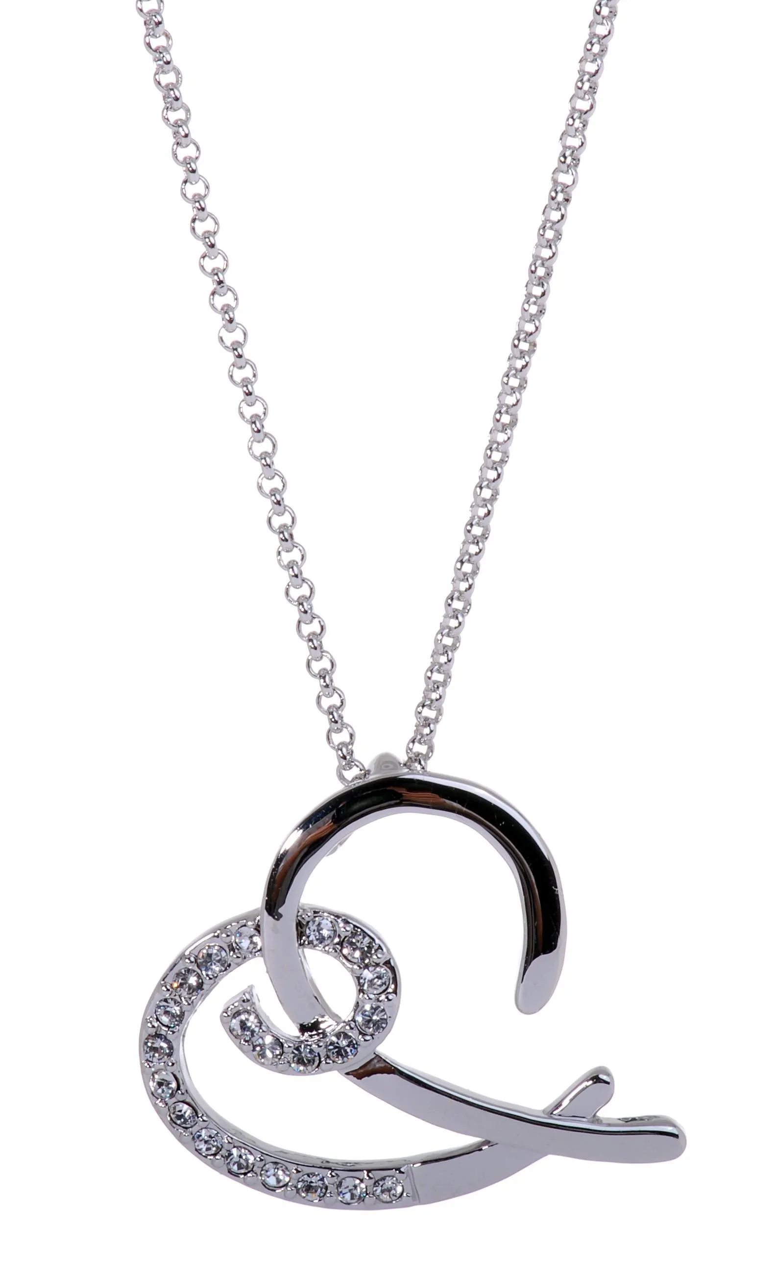 N7105 Rhodium Swarovski Elements Heart Pendant  Necklace Crystal