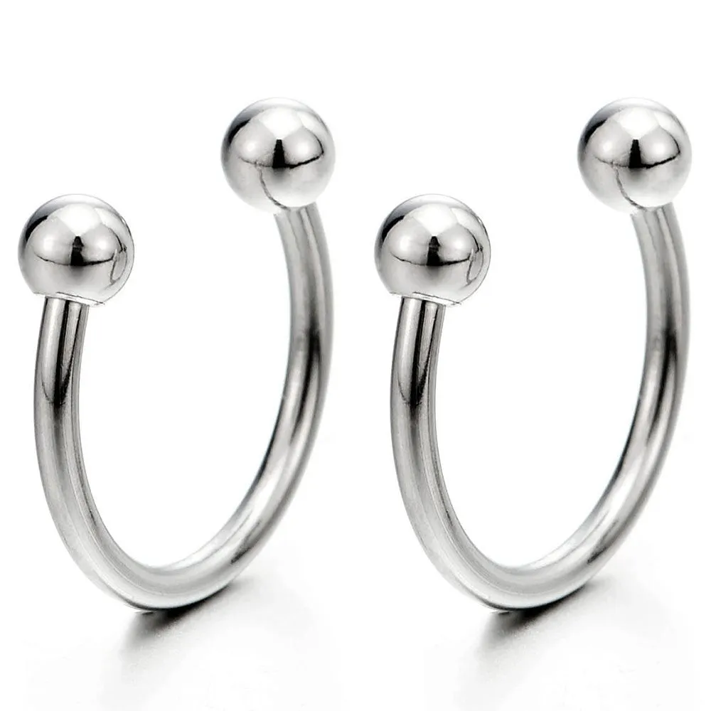 Pair Stainless Steel Bead Half Hoop Huggie Hinged Earrings for Men Women, Screw Back