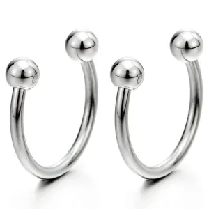 Pair Stainless Steel Bead Half Hoop Huggie Hinged Earrings for Men Women, Screw Back