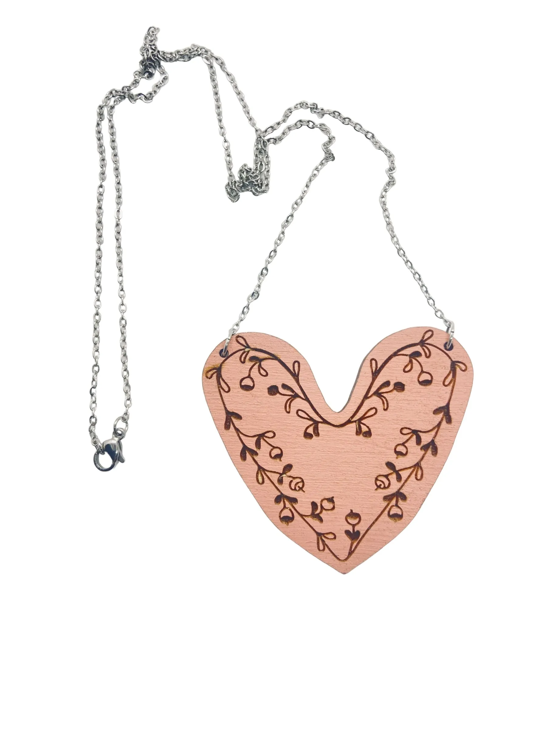 Pink Heart Statement Necklace with Engraved Ornament