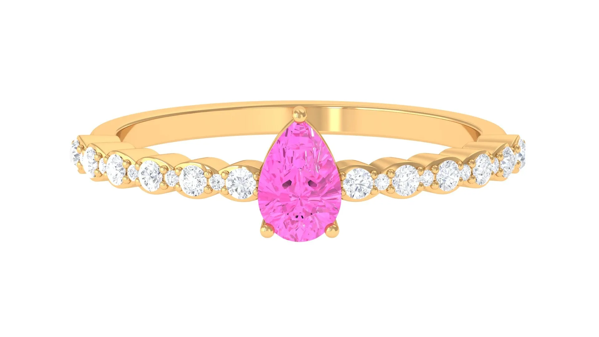 Pink Sapphire Pear Shaped Engagement Ring with Diamond