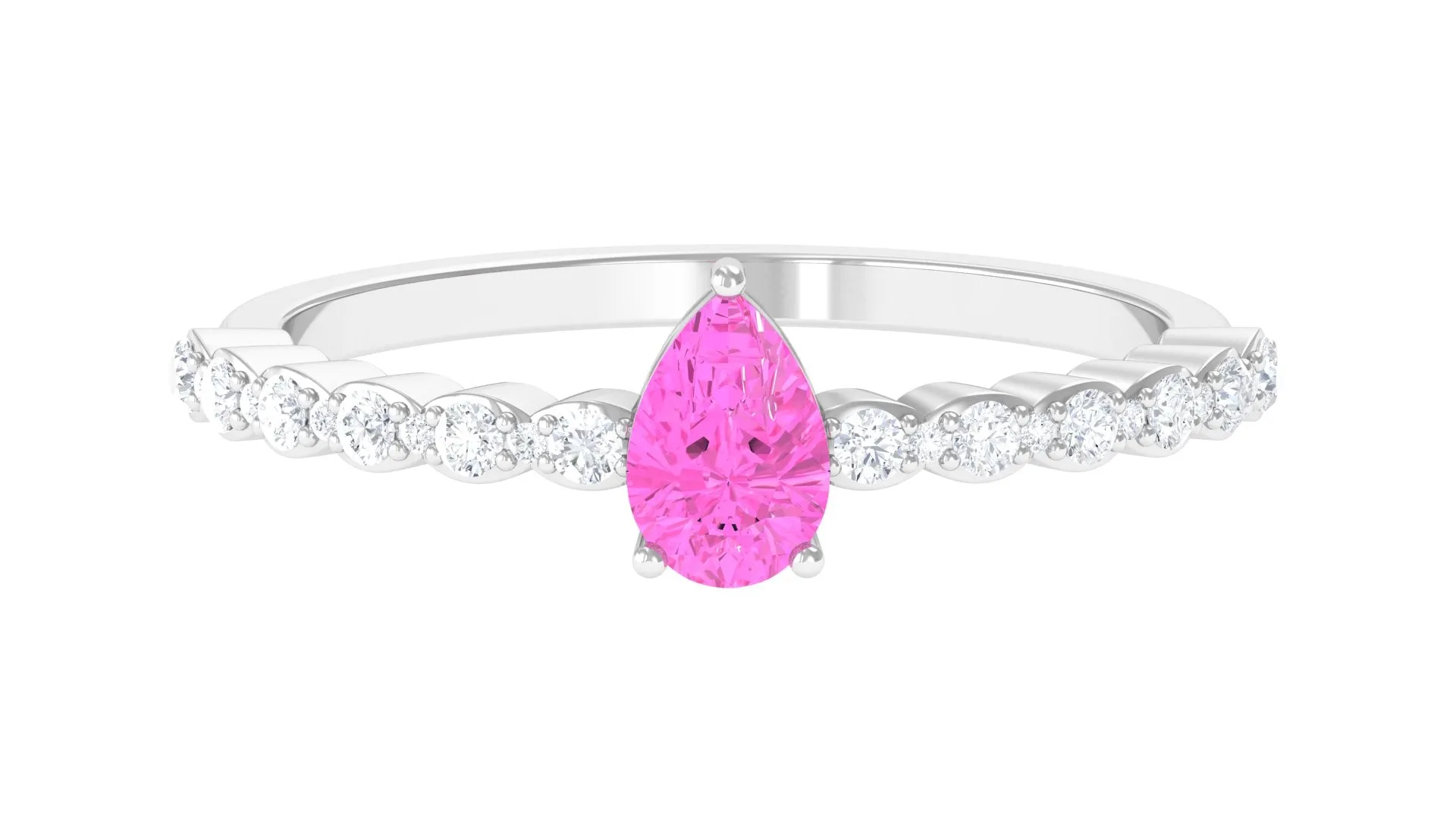 Pink Sapphire Pear Shaped Engagement Ring with Diamond