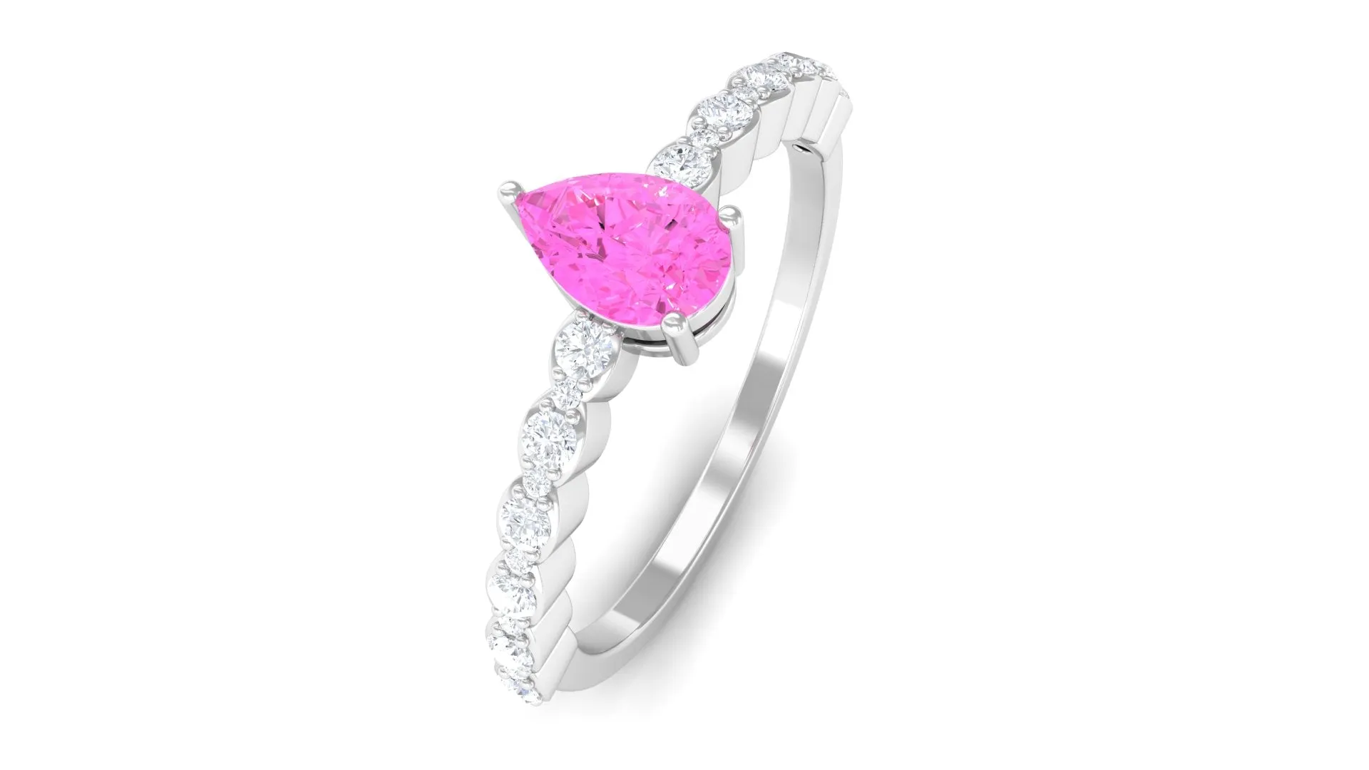 Pink Sapphire Pear Shaped Engagement Ring with Diamond