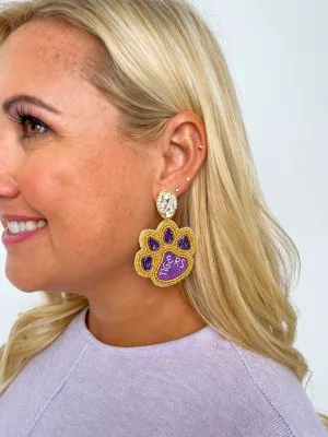 Purple & Gold Tiger Paw Earrings