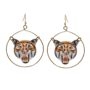 Roaring Tiger Round Drop Earrings