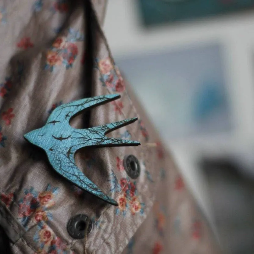 Robin's Egg Blue Swallow Brooch