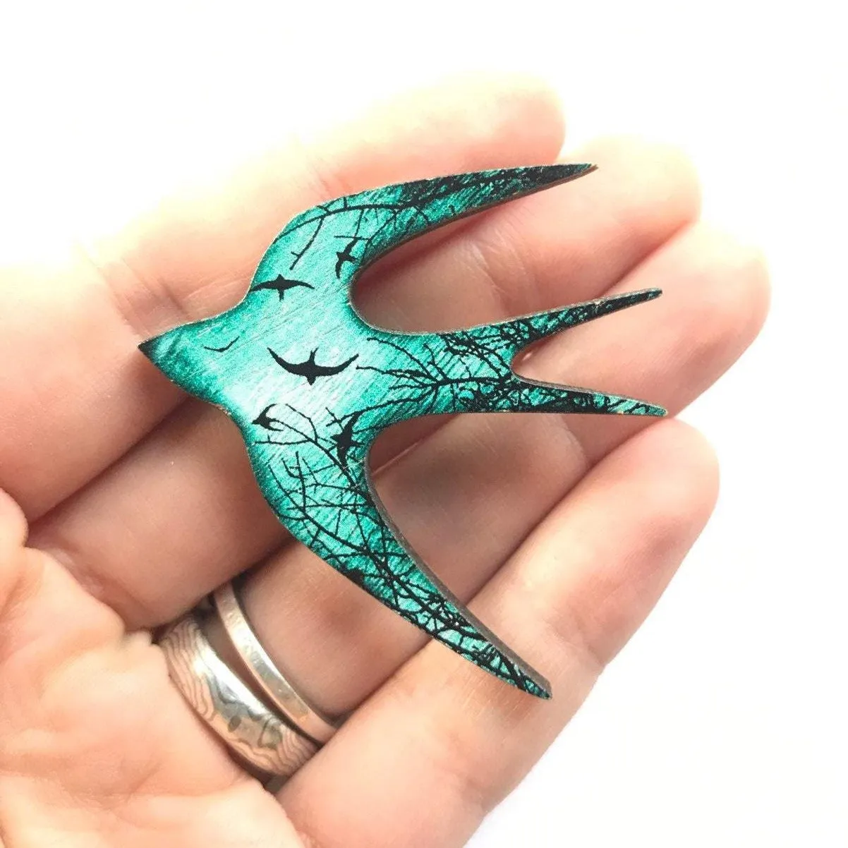 Robin's Egg Blue Swallow Brooch