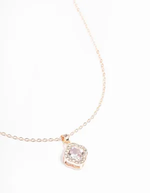 Rose Gold Cubic Zirconia Diamante Clover Necklace