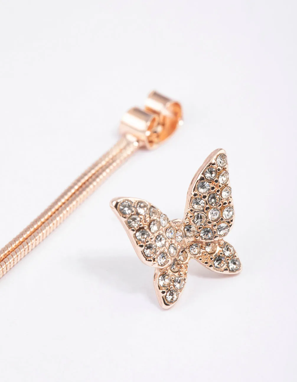 Rose Gold Diamante Butterfly Sandwich Drop Earrings