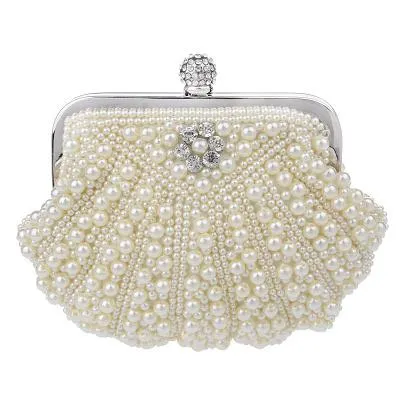 SEKUSA Shell Design Women Evening Bags Beaded Handmade Diamonds Chan Shoulder Messenger Bag Crystal Wedding Evening Bag