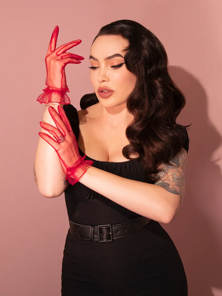 Sheer Wristlet Gloves in Red